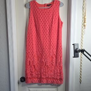 Sharagano Coral Lace Midi Dress